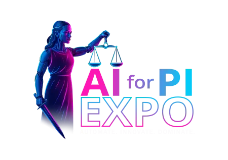 AI for PI Expo Logo - Lady Justice Cyborg holding scales and sword