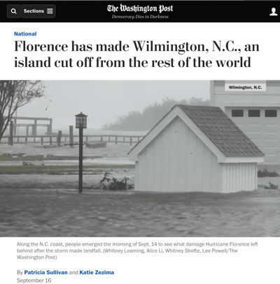 Washington Post Screenshot: Florence has made Wilmington, NC, an island cut off from the rest of the world